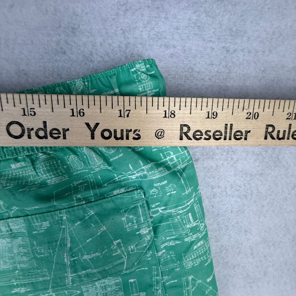 Southern Tide Water Shorts Mens Large Green Nautical Blueprint Swim Trunks Lined